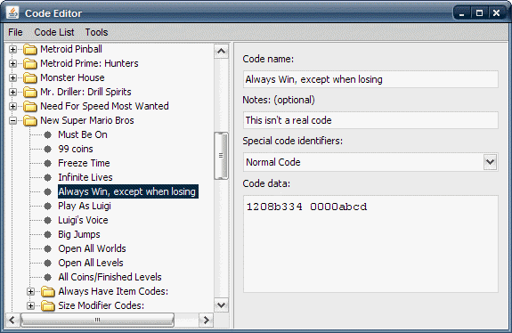 NDS Action Replay XML Code Editor