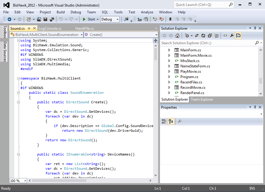 VS 2012 Aero theme screenshot